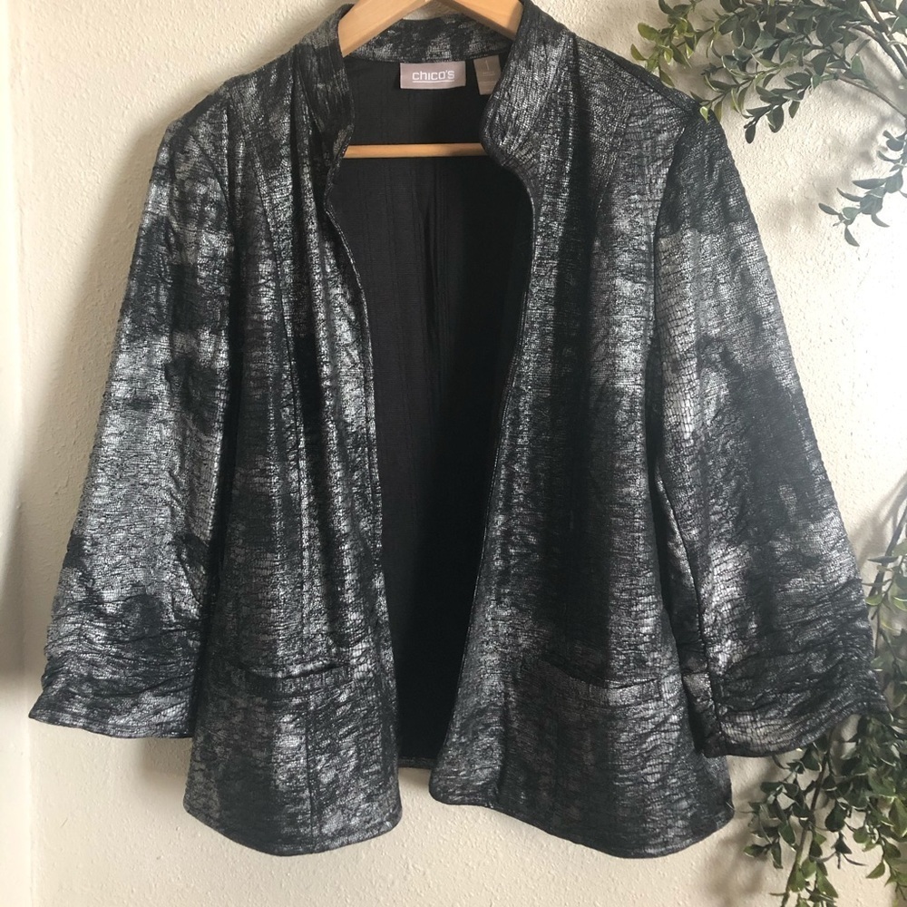 Chico’s Black with gray metallic jacket size 1